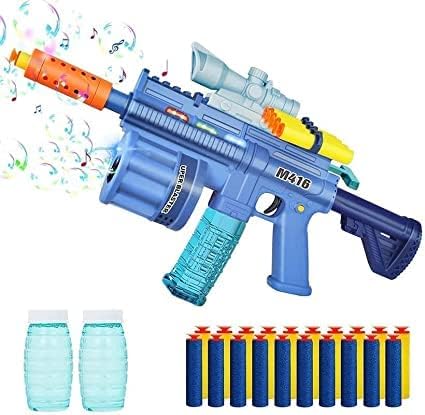 JI AND JA 3 in 1 Soft Bullet Blaster Toy Gun with Bubble Maker Gun Toy & Light Music Blaster Gun Toy - 20 Foam Darts M416 Bubble Machine Gun Toy with 2 Bottle Solutions