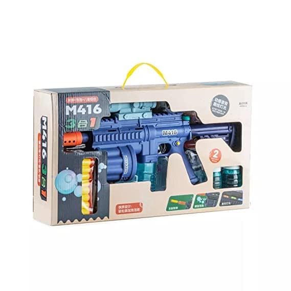 JI AND JA 3 in 1 Soft Bullet Blaster Toy Gun with Bubble Maker Gun Toy & Light Music Blaster Gun Toy - 20 Foam Darts M416 Bubble Machine Gun Toy with 2 Bottle Solutions