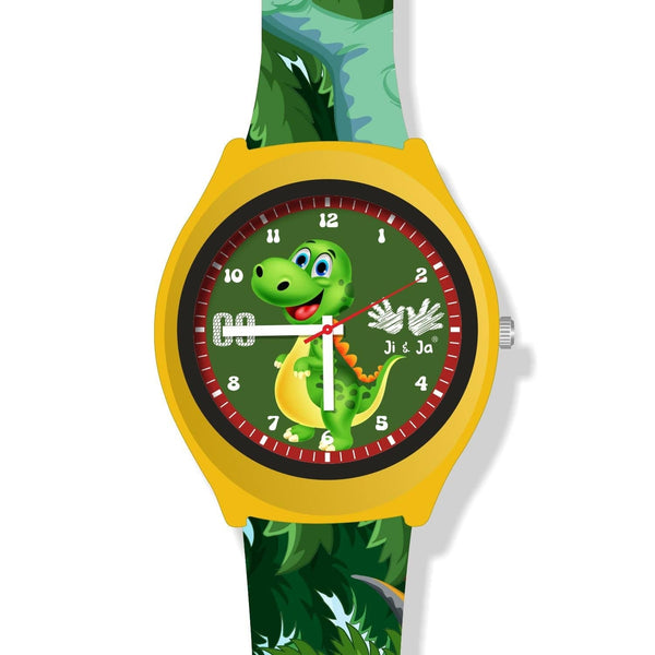 Kids Analog Watch Dino Jungle Print Strap with Green Dial & Dino Print