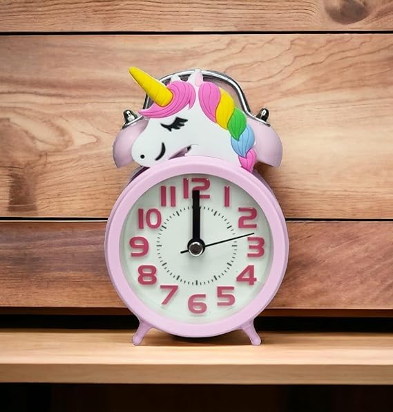 Ji and Ja Unicorn Alarm Clock for Girls Kids, Cute Bedroom Decoration, Non Ticking Silent Second Hand, w/Backlight Super Loud Twin Bell(Metal,Pink)
