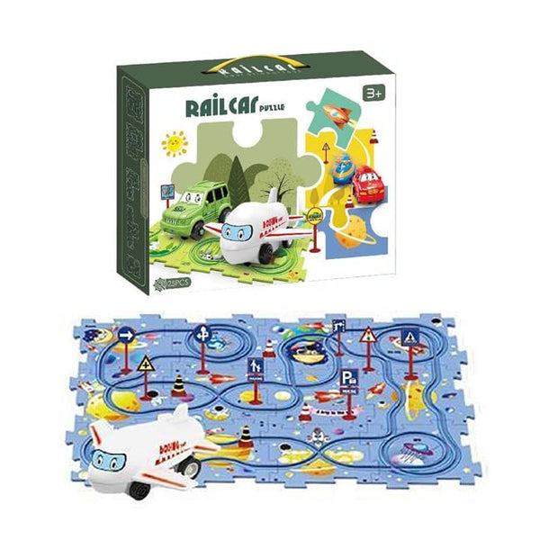 Kunya 13 PCS Rail Puzzle Track Set for Kids with A Cute Vehicle Toddler Puzzle Track Play Set- Critical Thinking Educational Toys for 3-5 Year Old Boys Girls (Multicolor) (Air Plane)