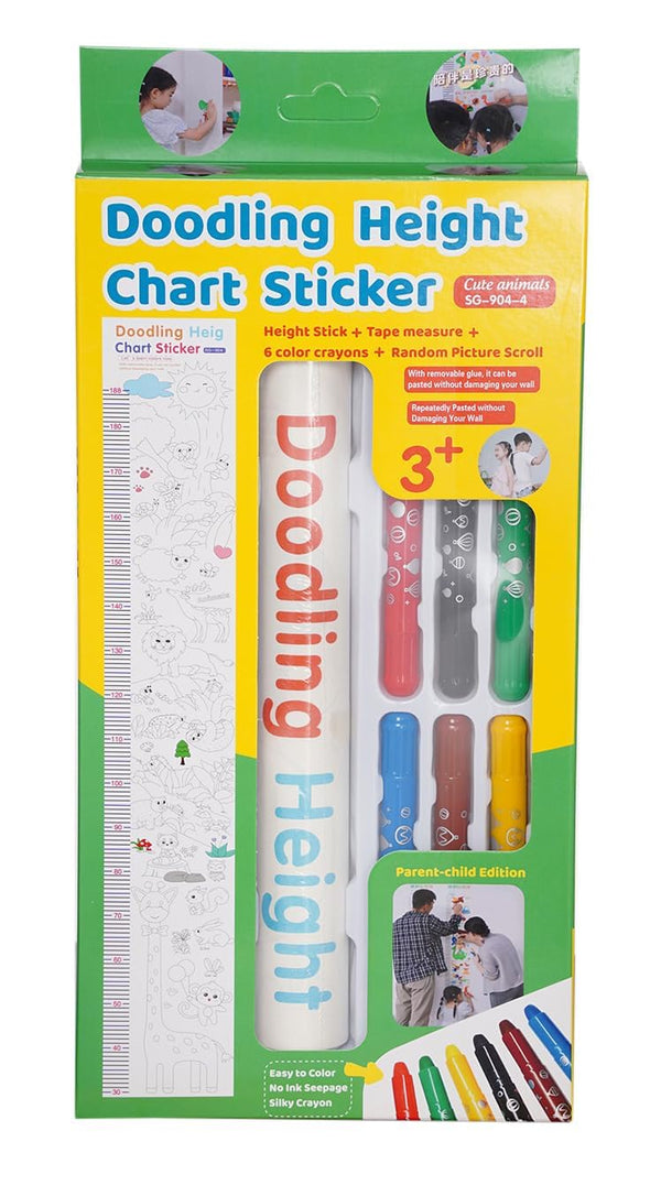 Ji and Ja Growth Chart for Kids, Child Height Chart Ruler for Wall, Children Height Measurement Painting Poster for Boys and Girls | 6 Silk Crayons + Height Chart + Doodling Roll + Inch Tape Included (space)