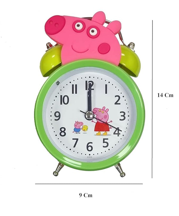 Ji and Ja Peppa Pig Alarm Clock for Kids, Cute Bedroom Decoration, Non Ticking Silent Second Hand, w/Backlight Super Loud Twin Bell(Metal)