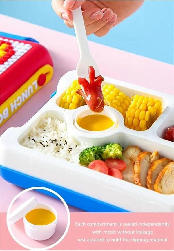 Ji and Ja Building Block Lunch Box DIY Your Own Pattern Leak Proof Bento Box 1100ml Capacity 500Pcs Bricks Easy to Open School Lunch Box (Multi)