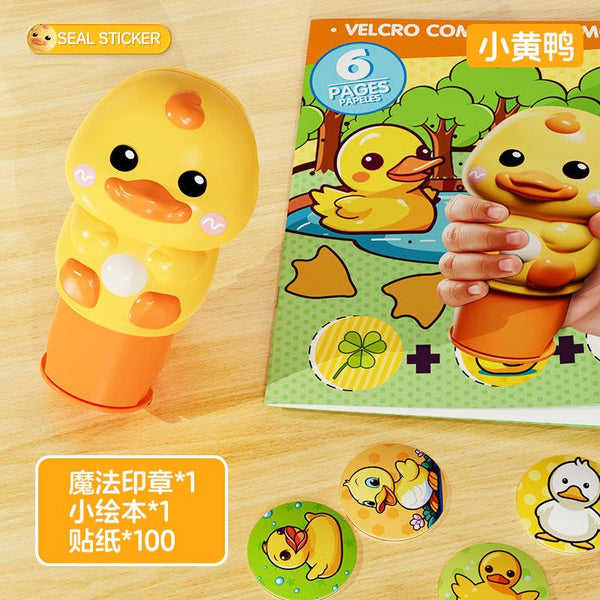 Ji and Ja Sticker Stamper with 100+ Stickers for Kids, Arts and Crafts Sticker Book for Toddlers, Creative Play Travel Toy for Toddlers Girls Boys Age 3 4 5 6 7+ Years Old  (Duck Yellow)