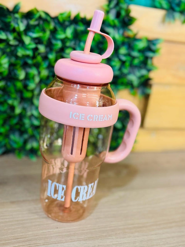 kunya Ice Cream Heavy Quality Tumbler with Straw and Attractive Handle, Water Bottle Sipper, Juice and Smoothies, BPA Free & Leak-Proof
