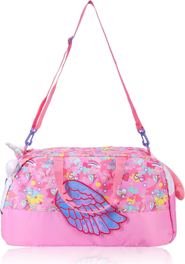 Ji and Ja Duffle Bag for Boys|Girls Kids Gym Bag Sports Travel Bag Weekender Overnight Bag Big Size for Kids/Teenagers Duffle Bag (Unicorn Pink Wings)