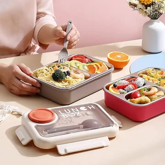 Eco-Friendly 3-Compartment Lunch Box with Cutlery & Small Dibbi for Sauces