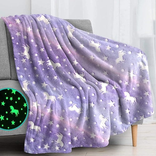 Glow in The Dark Blanket Big Purple Unicorn Blanket Soft Cozy All Weather Blankets