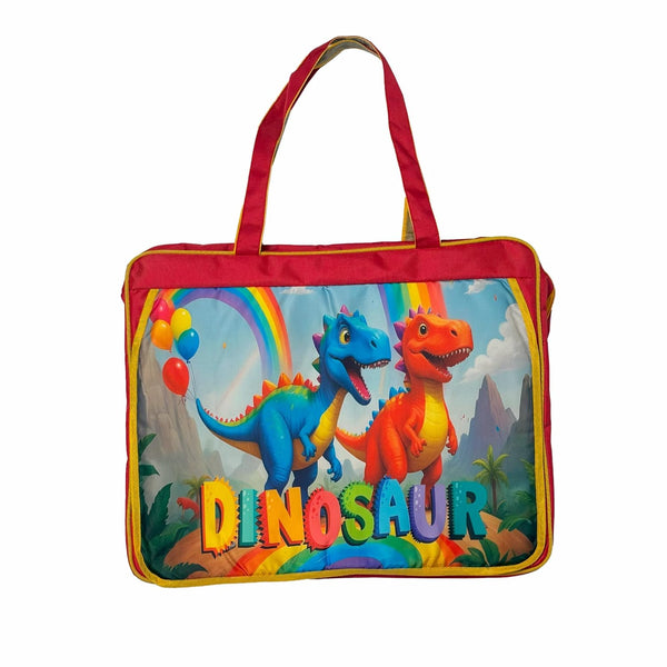 Ji and Ja A3 Size Drawing Activity Tote Carrying Bags with Multiple Pockets, Made fro Artist and Drawing Kids Multi Layer (Dino)