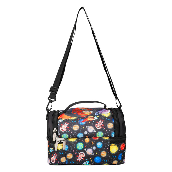 Ji and Ja Space Black  Lunch Bag Multi Compartment Dual Slot Double Insulated Bag