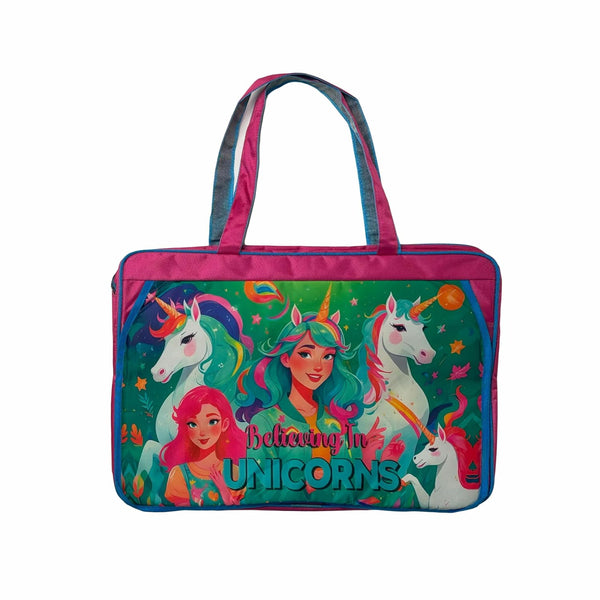 Ji and Ja A3 Size Drawing Activity Tote Carrying Bags with Multiple Pockets, Made fro Artist and Drawing Kids Multi Layer (Twins Unicorn)