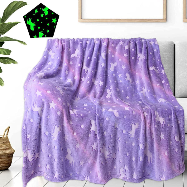 Glow in The Dark Blanket Small Purple Unicorn Blanket Soft Cozy All Weather Blankets
