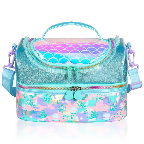 Ji and Ja® Multi Compartment Dual Slot Lunch Bag Double Insulated Tiffin Lunch Bag with Multi Zipper Pockets for School (Mermaid)l)