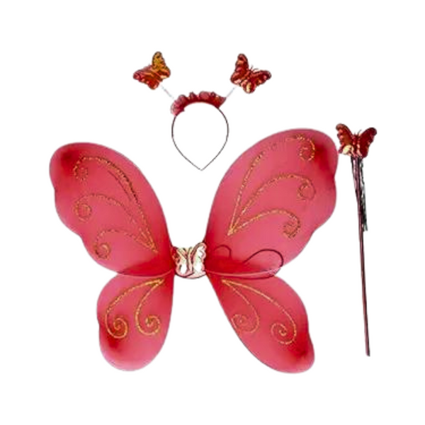 Fairy Butterfly Wings with Matching Hair Band and Magic Wand Costume for Baby Girls Red