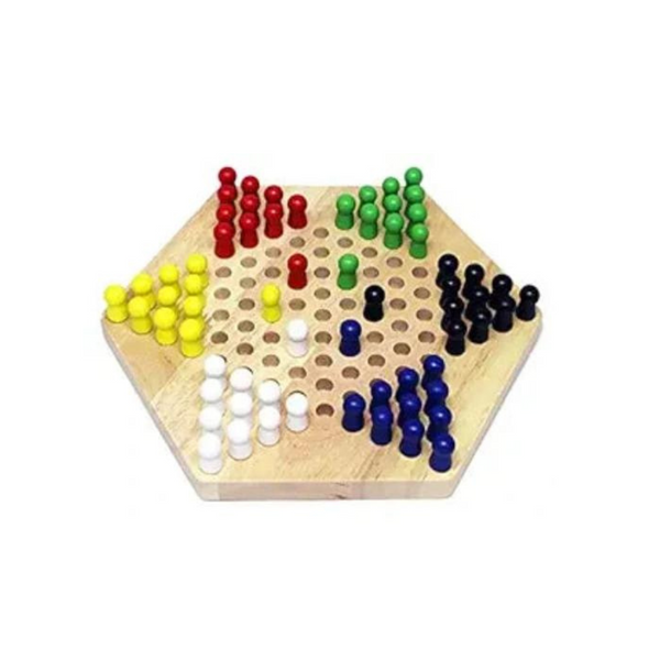 Traditional Hexagon Wooden Chinese Checkers Family Game Set