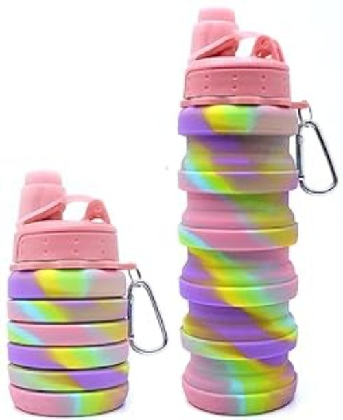 Silicone Sipper Bottle With Hook for Kids Expandable Sipper 500 ML Multicolor
